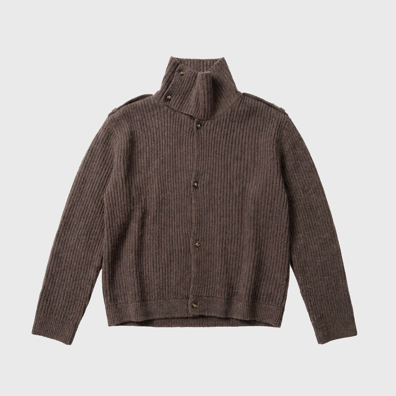 Breathy Shoulder Pad High-Neck Wool Blend Lapel Stand-Up Collar Dual-Wear Soft and Warm Sweater Cardigan Jacket
