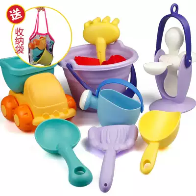 Baby digging sand toy set Children play with sand shovel bucket sand mold hourglass tool children's soft rubber beach toy male