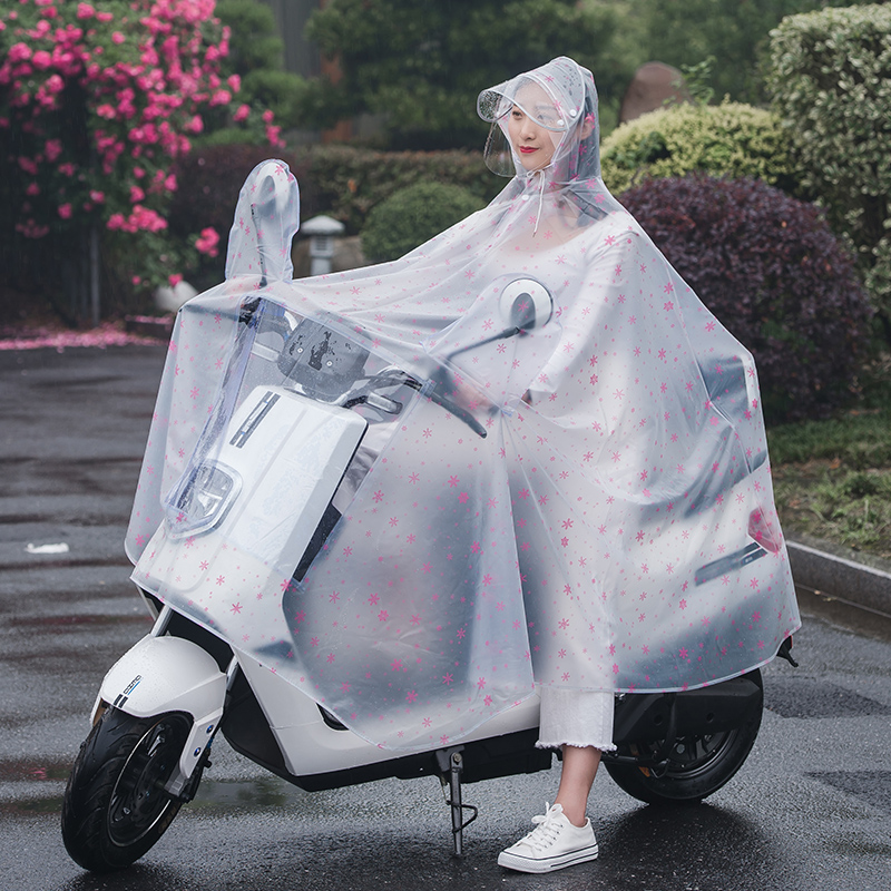 Electric car raincoat double wind-proof and rain-proof single portable female section for adult bicycling to thicken white women's dress