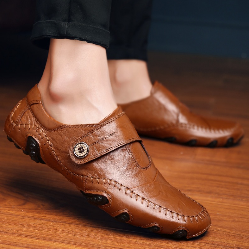 Summer men bean shoes men and Korean version of personality society leather casual shoes lazy one foot tide men's shoes