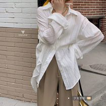 Early spring white long sleeve shirt female spring autumn new Korean version loose with thin and thin outer wearing shirt with long blouse