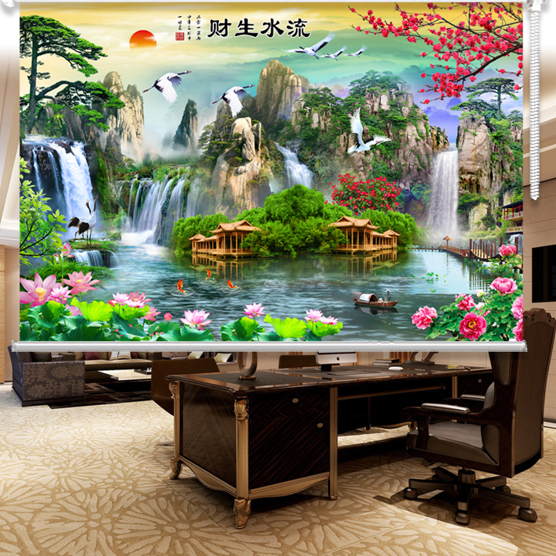Customized landscape painting landscape roller blind curtain New Chinese style office living room partition curtain sunshade sunscreen hand pull curtain
