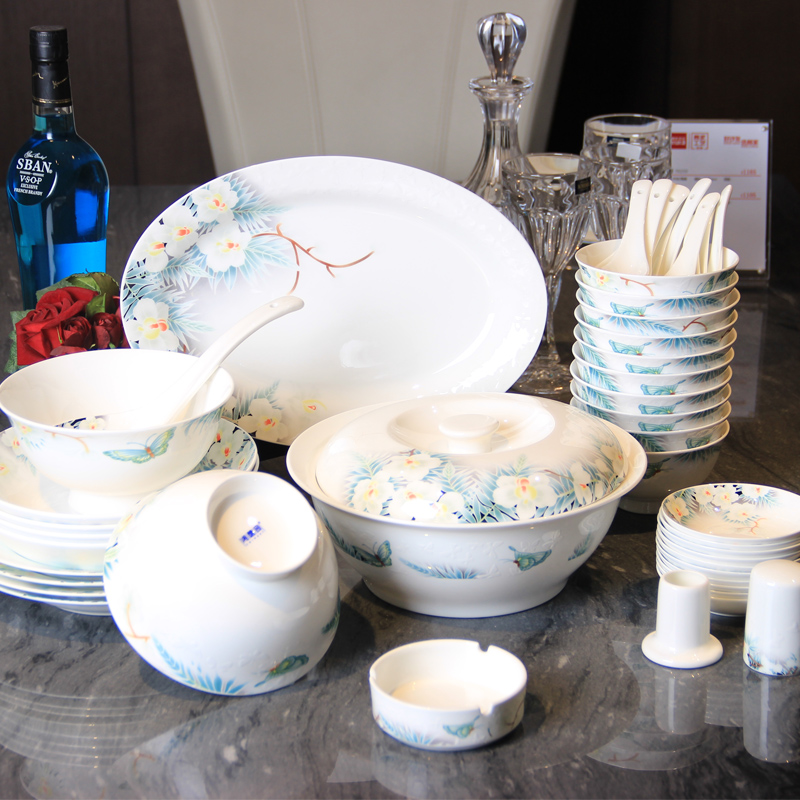 Cutlery set combination to dojo.provide hunan restaurant ceramic bowl bowl plate gift boxes feels ashamed up ceramics tableware suit