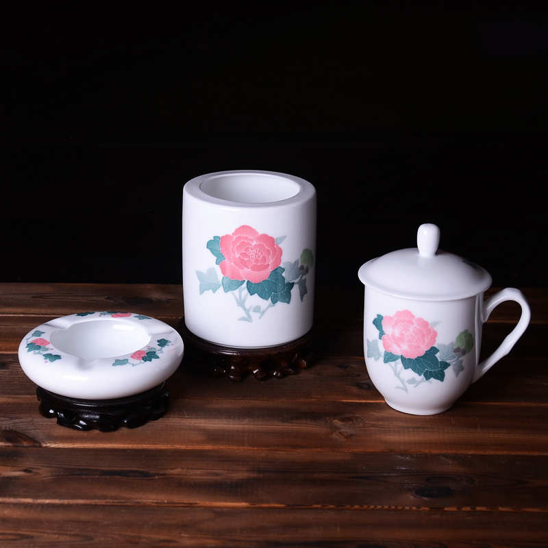 Hand - made hibiscus office stationery combination porcelain office gift set four furnishing articles