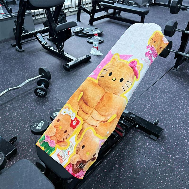 Muscle Cartoon Cat Gym Sweat Towel, Sports-Specific Towel, Sweat-Absorbent Yoga Room Large Sweat-Wiping Pad Towel