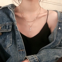  Net celebrity multi-layer necklace Trendy personality three-layer female superimposed three-layer clavicle chain Niche simple and wild cross
