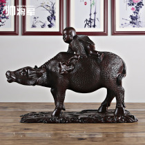Ebony shepherd boy riding cattle ornaments solid wood gifts boy riding cattle carving crafts home living room decorations