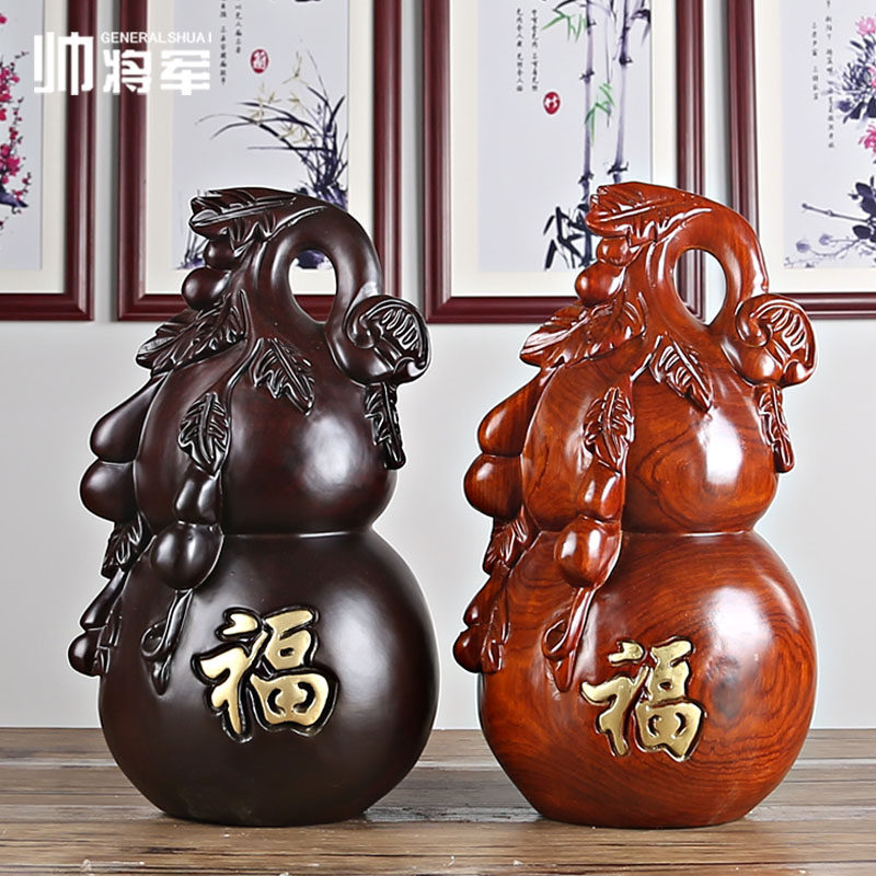Ebony carved gourd ornaments lucky feng shui living room home housewarming decoration Huanghuali mahogany handicraft gifts