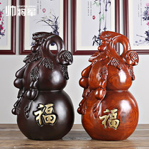 Ebony wood carving gourd ornaments Zhaocai Feng Shui living room home move decoration Huanghua pear mahogany crafts gifts