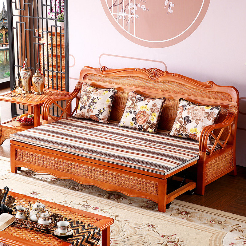 Fujiki Aristocratic Family Rattan Sofa Multifunctional Push-Pull Folding Sofa Bed for Three Sitting and Sleeping Bed 18 Sofa