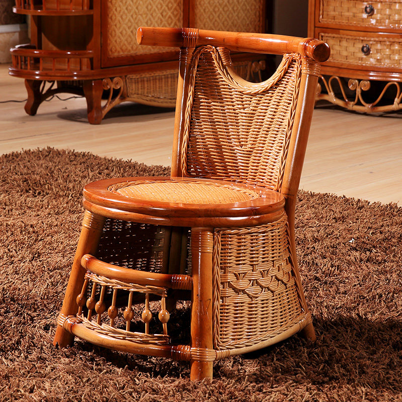 Factory direct selling natural Indonesian rattan chair rattan tea table tea table negotiation table rattan furniture backrest rattan chair changing shoe stool