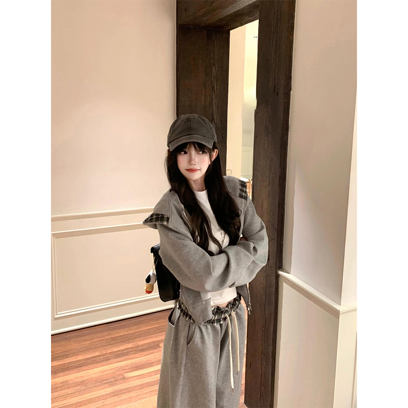 Autumn Casual Loose-Fitting Sportswear Set for Female Students, Lazy Style Hooded Sweatshirt and Wide-Leg Pants, Plus Size Two-Piece Set