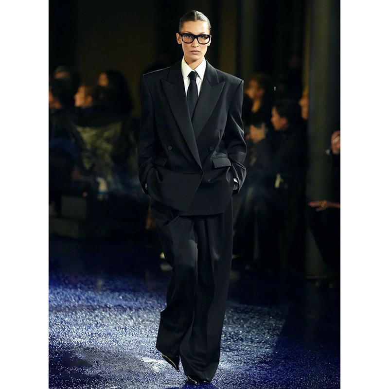 British Style Lapel Shirt with Tie, Right-Angle Shoulder Double-Breasted Versatile Blazer, Slimming Wide-Leg Pants Long Suit British Style Lapel Shirt with Tie, Right-Angle Shoulder Double-Breasted Versatile Blazer, Slimming Wide-Leg Pants Long Suit
