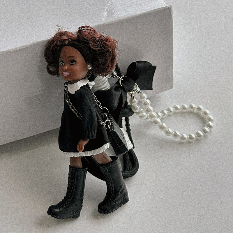 Cute Chanel-Style Black Dress Barbie Princess Doll Keychain Barbie Bag Pendant Gift Ornament