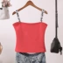 Mùa thu và mùa đông Slim màu rắn cộng với nhung dày chữ cổ áo vest cô gái đoạn ngắn lót áo đen Áo ba lỗ