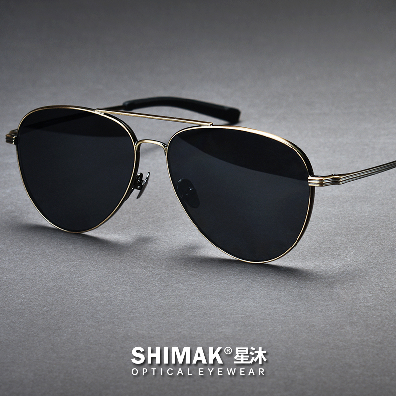 レトロなパイロットスタイルのフロッグアイダブルビーム偏光サングラス、男性用、ベータチタン、大きな顔、紫外線防止サングラス、運転用メガネ