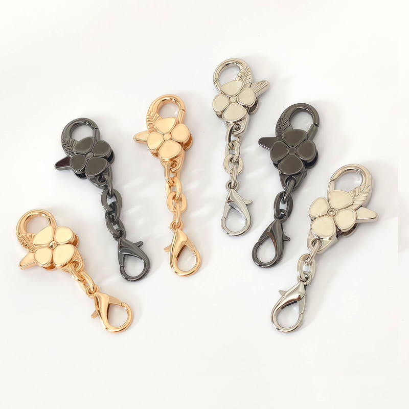 Original Metal Flower Double-Ended Lobster Clasp Chain Pendant DIY Buckle Accessory Key Chain Ring Gold Black