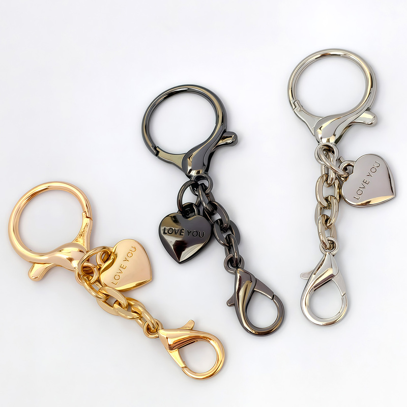Love You Heart Keychain Metal Chain Pendant Silver Double-Ended Lobster Clasp DIY Jewelry Accessories