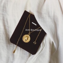 (ANTI) S925 European and American style portrait gold coin 18K gold-plated necklace Coin necklace Retro clavicle chain necklace