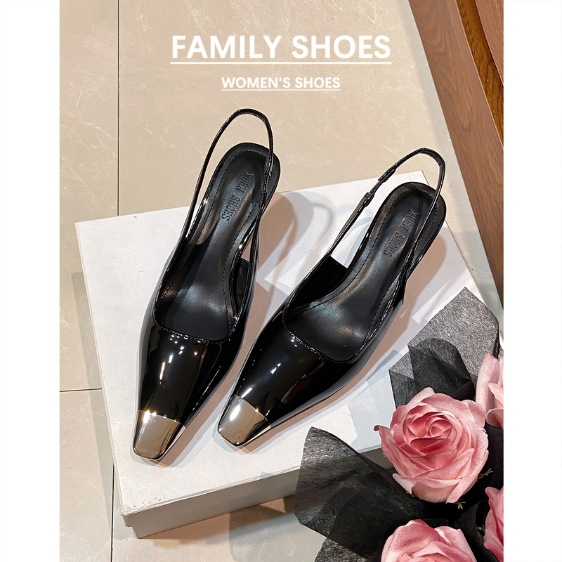 Genuine Leather Version of Rosé Park Chae-Young's Same Style Black High-Heeled Shoes for Women 2026 New Model Metal Pointed Toe Stiletto Sexy Sandals