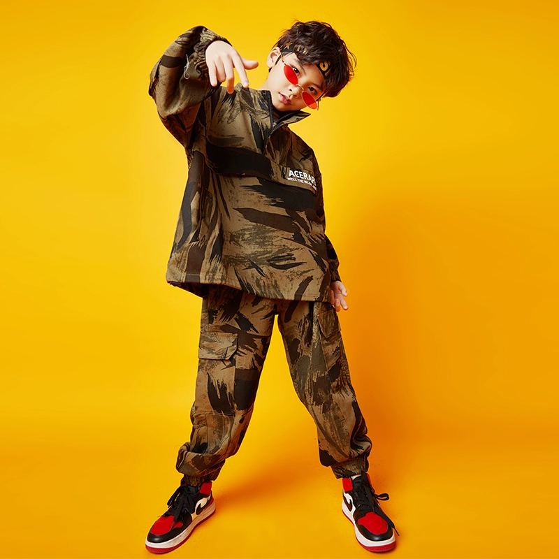 Trẻ em hip-hop phù hợp với bé trai mùa thu / áo khoác ngụy trang mùa đông trẻ em hiphop hip-hop bé gái trang phục nhảy jazz thủy triều - Trang phục