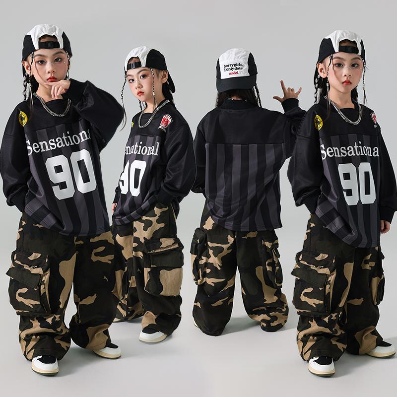 Dick's Children's Clothing Hip-Hop Street Dance Kids' Trendy Printed Long-Sleeve Camouflage Pants Hip-Hop Style Performance Outfit Set