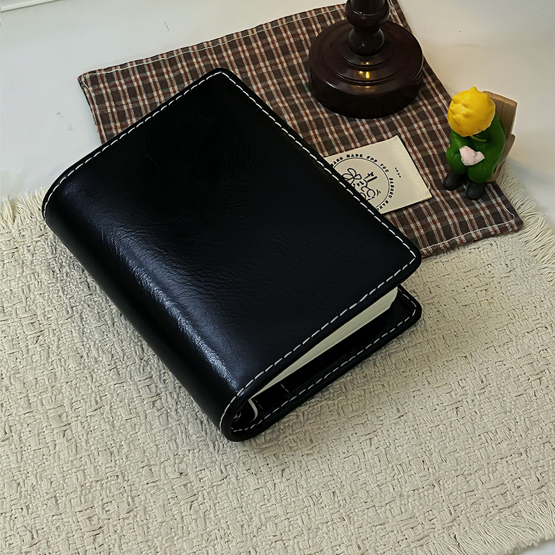 In-Stock A8/A7/A6 Genuine Leather Black Oil Wax Journal Without Buckle Design 80% off Narrow-Edged Loose-Leaf Notebook