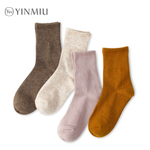 4 pairs of socks womens midline socks autumn and winter ins tide Joker solid color Street Joker with wool stockings