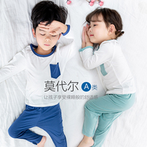 Childrens pajamas modal baby spring and summer thin mid-sleeved long-sleeved air-conditioned clothing girls boy home clothing set