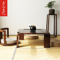 Full solid wood floating window table balcony Japanese tatami tea table Zen new Chinese small tea table square Kang small table