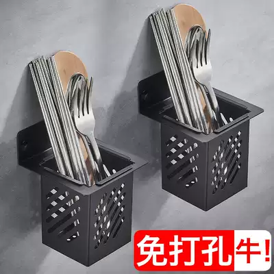 Kitchen stainless steel chopstick basket cage punch-free wall-mounted mildew-proof household spoon tableware storage box shelf
