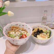Square bowl Household large bowl soup bowl noodle bowl Salad Simple Nordic household tableware cute ceramic bowl rice bowl set