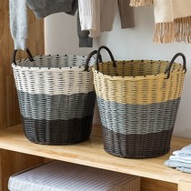 Woven plastic bucket dirty clothes storage basket basket laundry basket Rattan woven dirty clothes basket basket toy box portable blue bucket