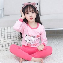 Girls home clothes spring and autumn trousers set boys with base thermal underwear boys baby children cotton pajamas