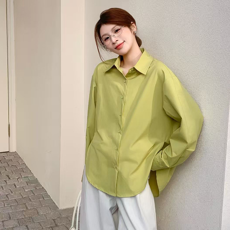 2026 Spring and Autumn New Korean Style Simple Yellow Shirt for Women, Long Sleeve, Loose Fit, Lazy Style, Slimming, Versatile Shirt