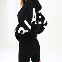 Fashionable personalized printed versatile long-sleeved loose hooded sweatshirt
