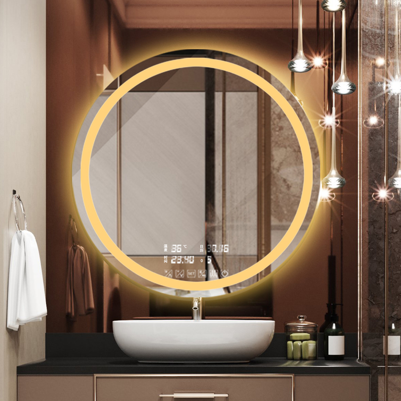 Smart mirror LED wall explosion proof lampmirror bathroom mirror punch-free light anti-fog washing handdress round mirror