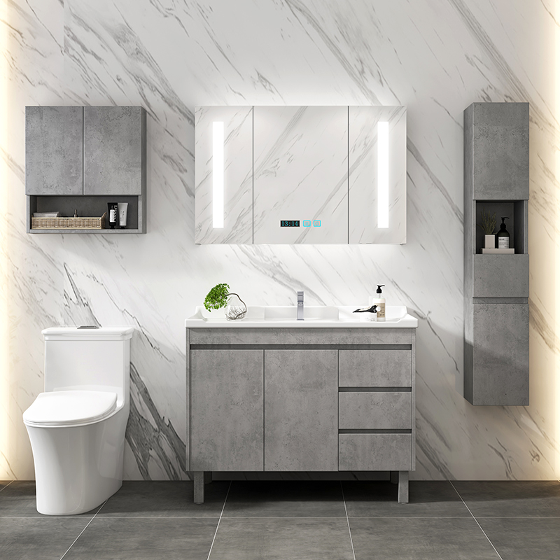 Large Size 1 m Solid Wood Bath Cabinet Smart Mirror Cabinet Combination Make-up Room 60 80cm Floor Wash Basin Wash Table