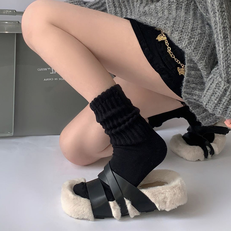 Black Thick Knit Socks for Women, Winter Gray Slouch Socks, Autumn and Winter Mid-Calf Socks, Knitted Japanese Style Winter Wool Long Socks Black Thick Knit Socks for Women, Winter Gray Slouch Socks, Autumn and Winter Mid-Calf Socks, Knitted Japanese Style Winter Wool Long Socks