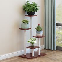 Balcony wrought iron flower shelf living room decorative flower pot stand Green flat indoor multi-layer steel wood shelf