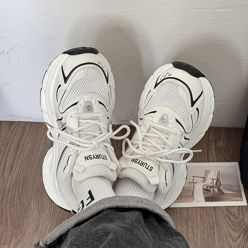 2026 Spring White Thick-Soled Dad Shoes for Men ins Trendy Retro Hong Kong Style High-End Sneakers Niche Couple Shoes