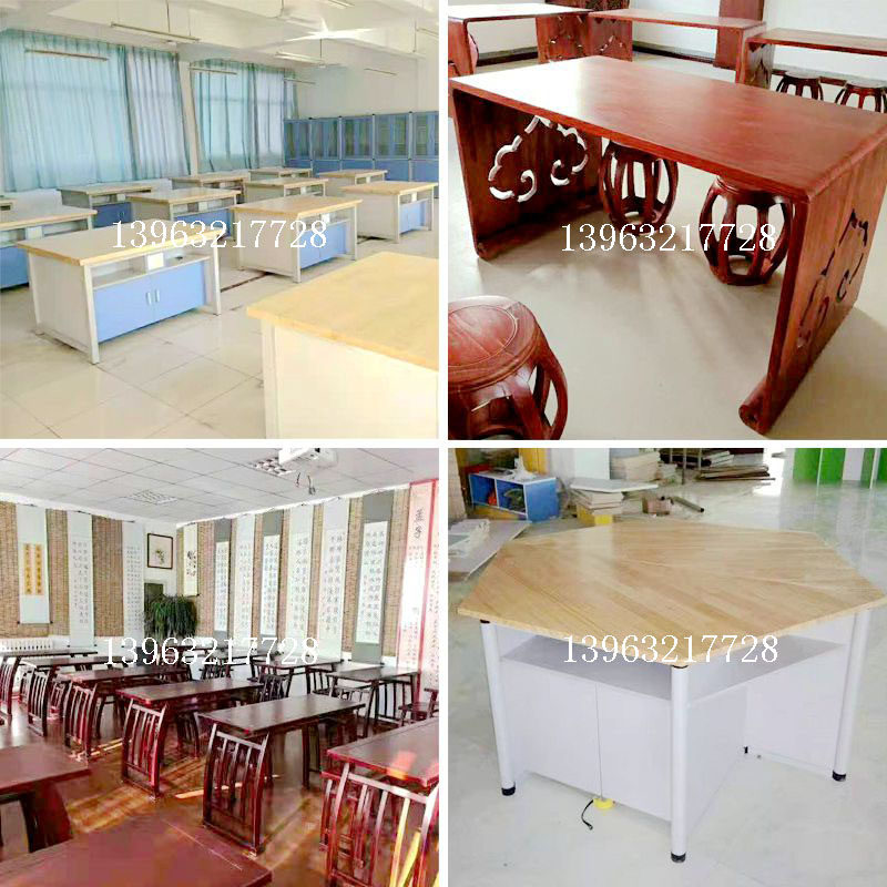 Student Chinese calligraphy and calligraphy Calligraphy Double National School Table Labor General Classroom Operation Table Imitation Ancient Solid Wood Hexagon Table