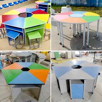 School library activity table Painting table Art table Interest table Training table Round stool combination color reading table