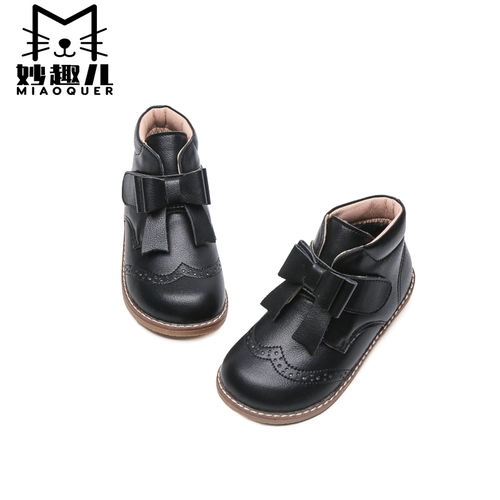 妙趣儿 Флисовые короткие сапоги на липучке для принцессы в английском стиле, из натуральной кожи, в британском стиле