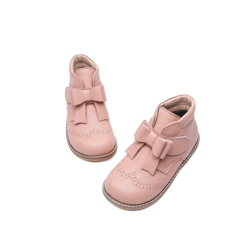 妙趣儿 Флисовые короткие сапоги на липучке для принцессы в английском стиле, из натуральной кожи, в британском стиле