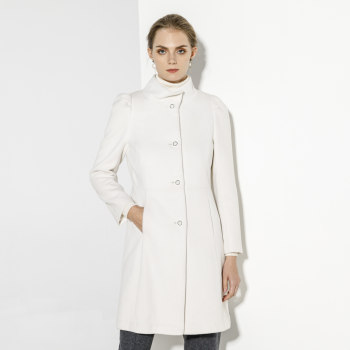 玫而美羊毛大衣女士立领修身中长款休闲中年知性兔毛冬季毛呢外套