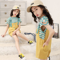 Girls Summer clothes 2021 new foreign air children clothes big children Summer trendy two sets of fashion back with pants suit