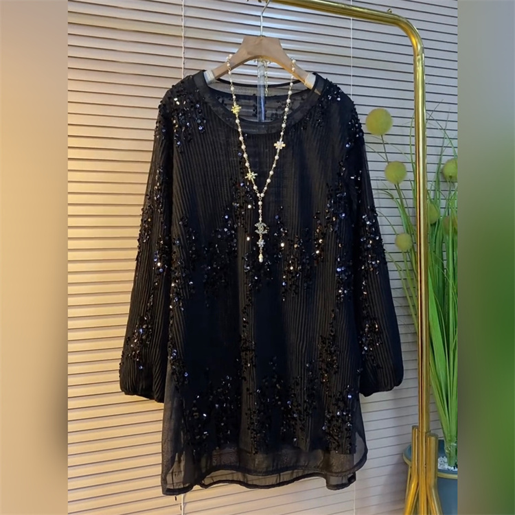 Plus Size Dress 2026 Autumn and Winter New Style 100kg Fashionable Sequin Mid-Length Slightly See-Through Base Dress for Chubby Girls That Covers the Belly