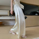 2023 spring straight-leg mopping wide-leg pants women's drape thin two-piece suit foreign style fashion loose satin trousers suit