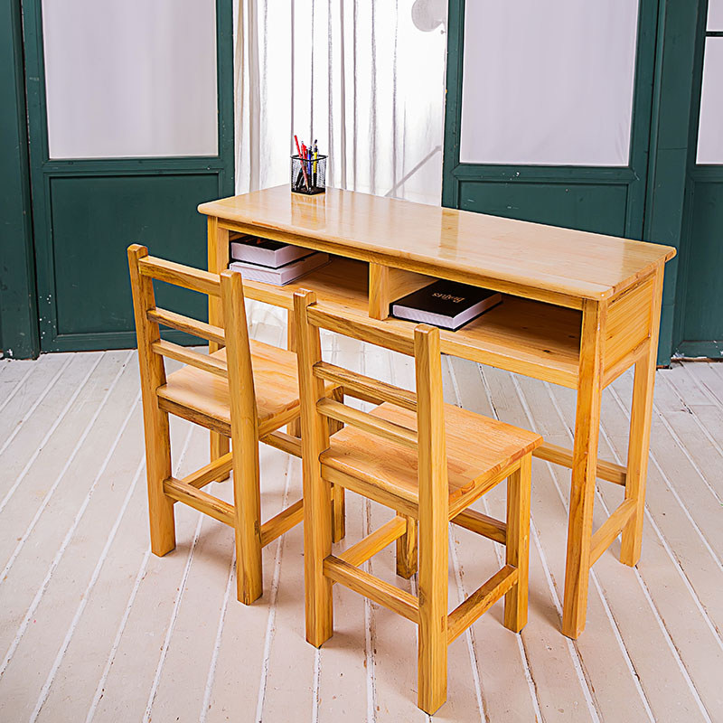 Direct selling all solid wood double desks and chairs primary and secondary school students school home children's training learning writing desk wooden table
